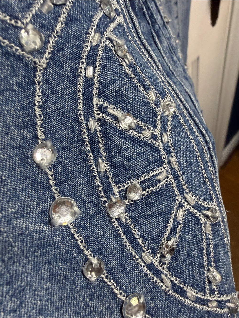 Midnight Velvet Vintage Long Denim Bedazzled  Mermaid Jean Y2K Skirt W2543 Sz L - Picture 8 of 8